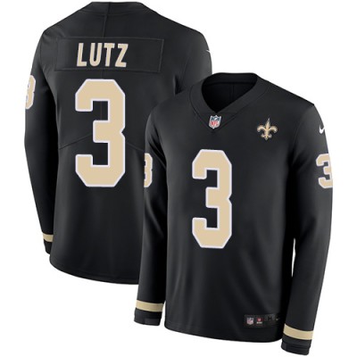 Nike New Orleans Saints #3 Wil Lutz Black Team Color Men's Stitched NFL Limited Therma Long Sleeve Jersey Men's